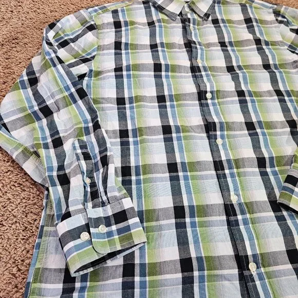Banana Republic Button Up Shirt Mens XL Green Plaid Long Sleeve Cotton - Picture 5 of 8